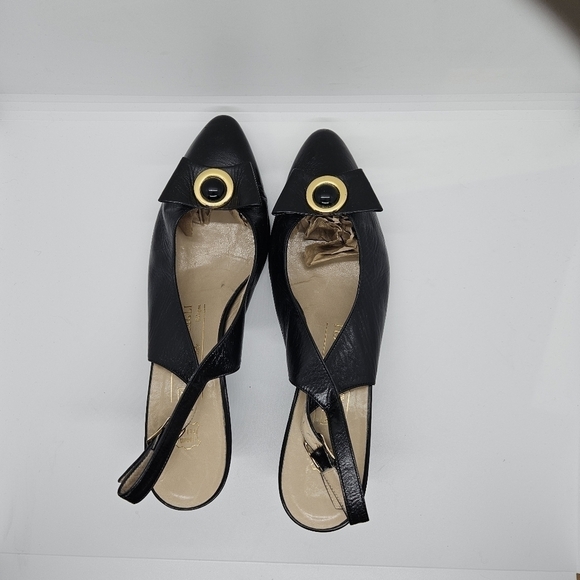 Bruno Magli vintage black leather slingback kitten heels with bow detail 7.5B - Picture 4 of 12